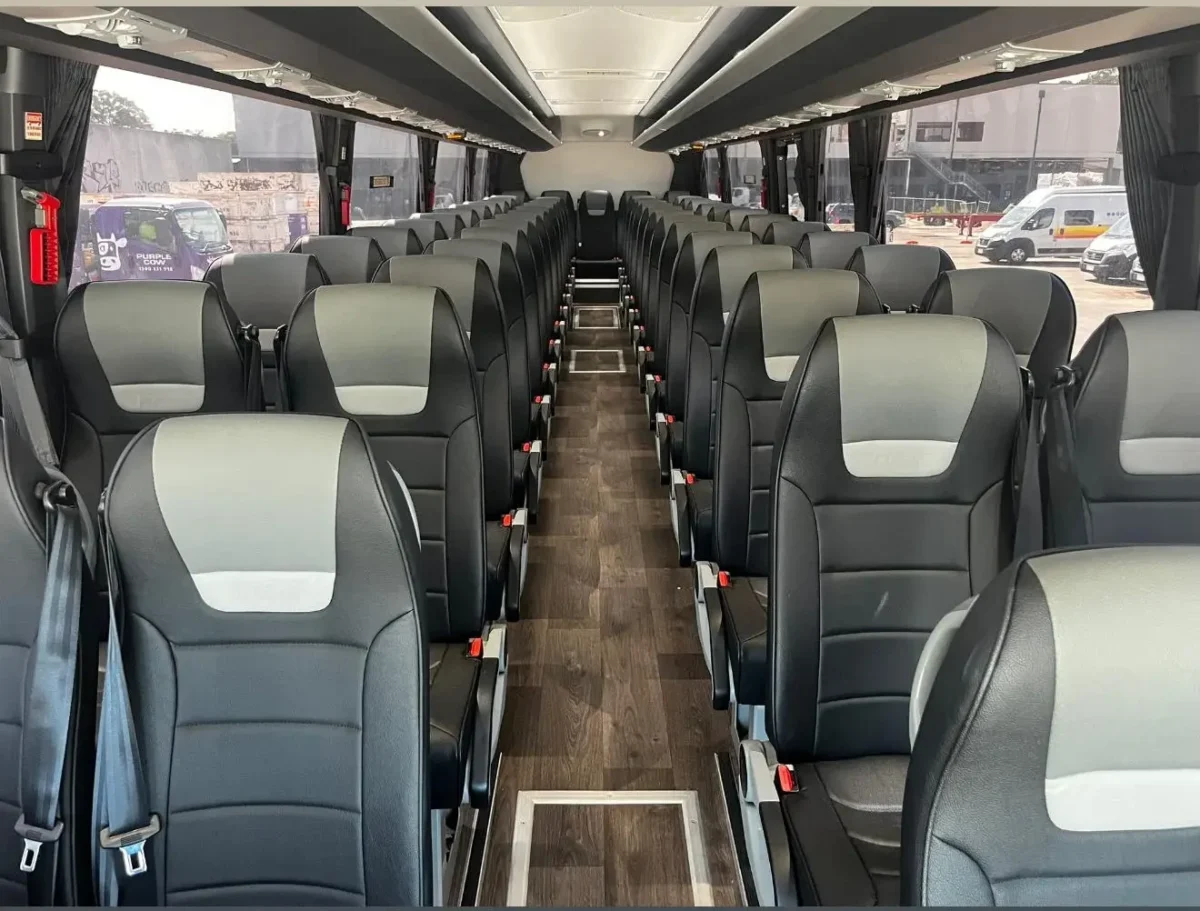 Reclining seats inside a luxury touring coach
