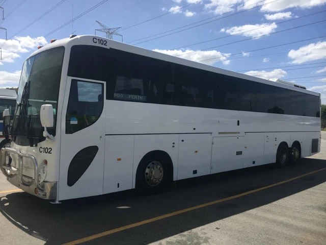 A full-size touring coach, exterior