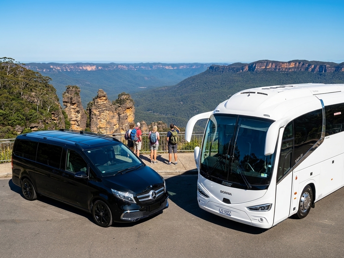 A minibus ready for a day trip out of Sydney