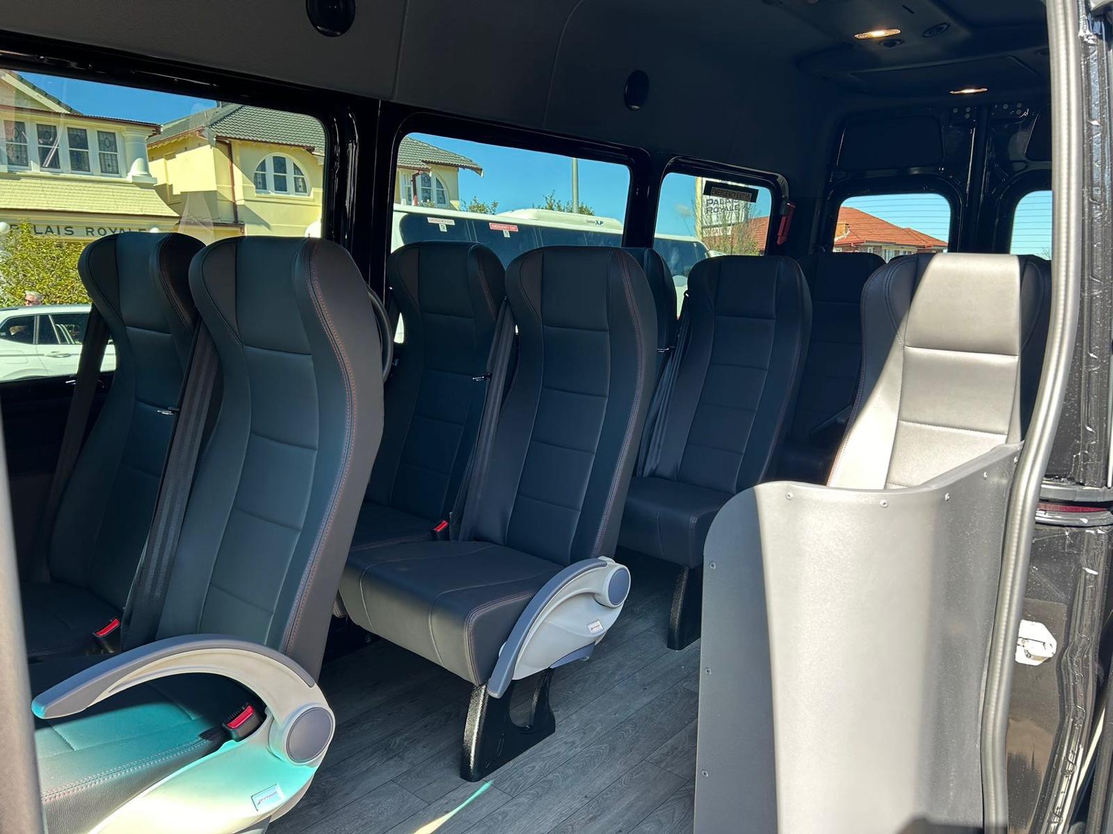 A close view of upholstered bus seating