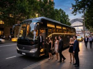 Party bus on a Sydney street for a pub crawl night out